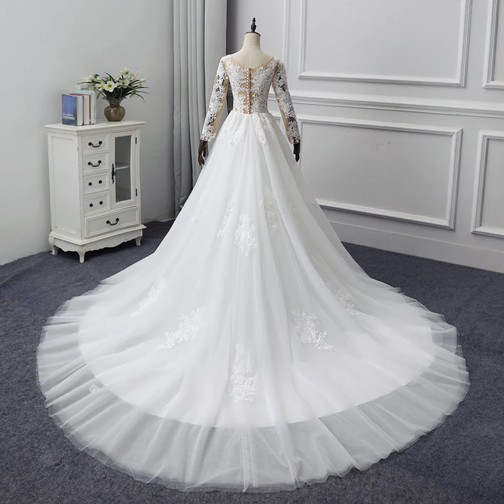 Abito da Sposa/свадебное платье трапециевидной формы с длинными рукавами, большие размеры, роскошное брейдсюркен с аппликацией, фатиновое платье принцессы de Mariage