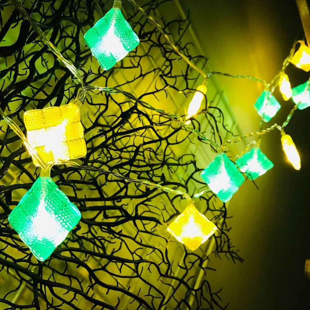 

String Light Christmas Tree Decoration Gift Square Box Shaped Light Hanging String Eid Mubarak Pendants Ornaments Lights String