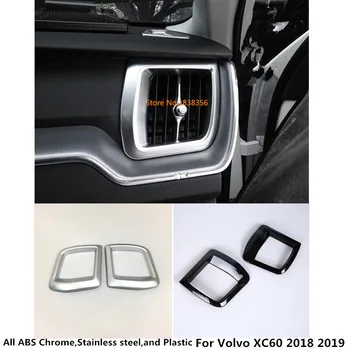 

For Volvo XC60 2018 2019 2020 Car Body Inner Garnish Trim ABS Chrome/Carbon Fibre Front Air Conditioning Outlet Vent Frame 2pcs