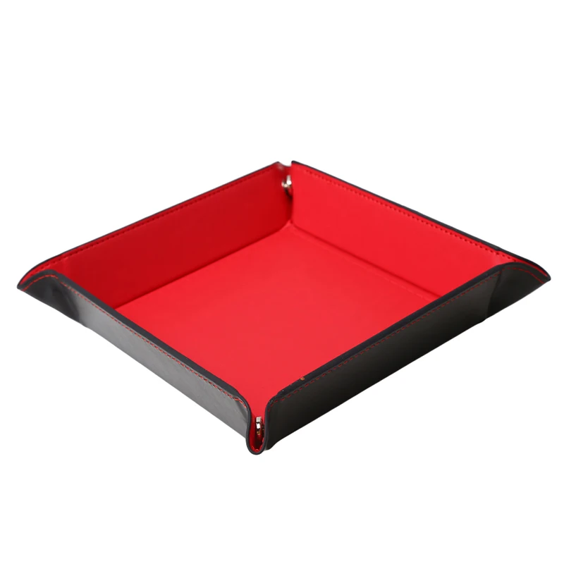 red Foldable PU Leather Storage Tray Dice Key Wallet Coin Box Office Desktop Storage Box Trays Decorative Storage Organizer - Цвет: red