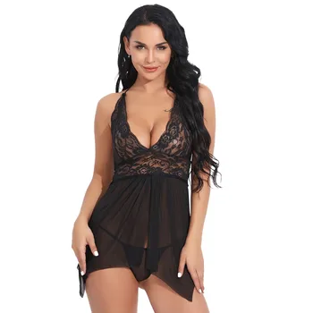

Sexy Lace Lingerie for Women Front Closure Nightwear Lace V-Neck Backless Sleeveless Mesh Sleepwear Lingerie Ladies Nightdress