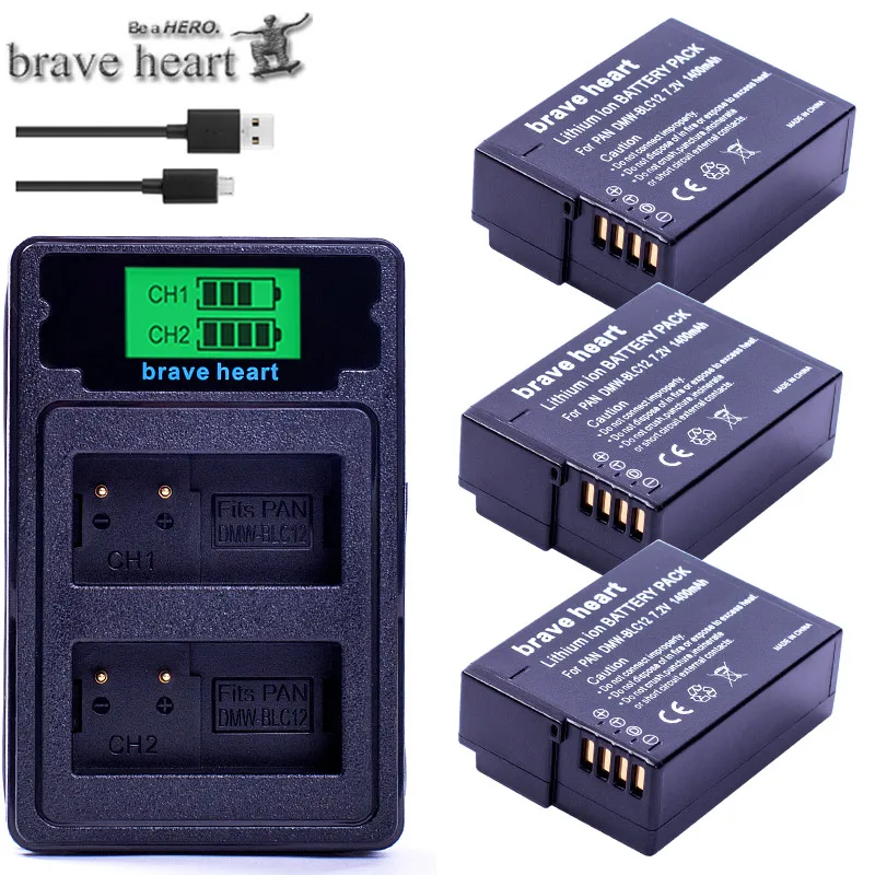 Батарея DMW-BLC12 BLC12E BLC12PP DMW BLC12 батареи+ двойное зарядное устройство для Panasonic Lumix FZ1000, FZ200, FZ300, G5, G6, G7, GH2, DMC-GX8 - Цвет: charger and 3battery