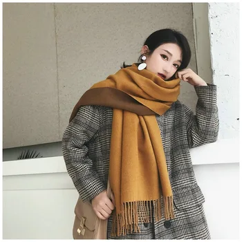 

Scarf autumn and winter new solid color double-sided imitation cashmere tassel ladies scarf wild thick warm scarf shawl