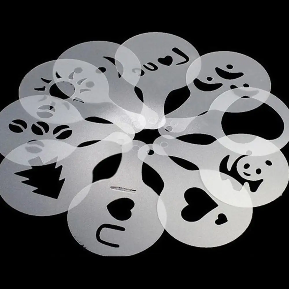 

Plastic Pull Flower Mold Fancy Coffee Printing Model Thickening Coffee Milk Spray Spray Template 16 Pieces