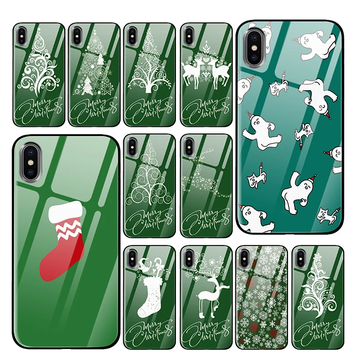 Зеленый Рождество для iPhone 5 5S 6 6s 7 8 Plus X XS XR 11 Pro макс. закаленное стекло чехлы