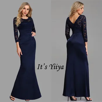 

It's Yiiya Mermaid Evening Dress Lace Floor-Length Evening Gown for Women Illusion Long Sleeve Backless Evening Dress 2020 C546