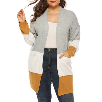

Knitwear retro fashion new large sweater knit long sleeve patchwork cardigan loose sweater autumn winter coat gray 3XL new