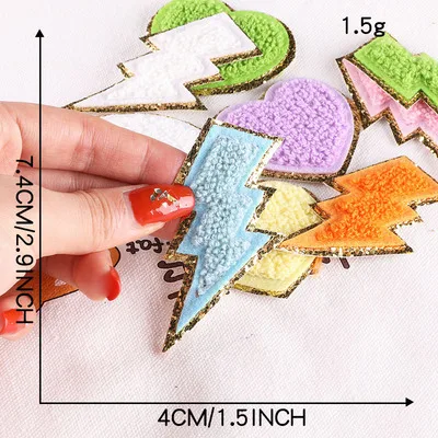 1Pc Sequin Chenille Embroidery Patches Rainbow/Lightning/Heart Patches Appliques Iron On Patches For Children Woman Clothes 