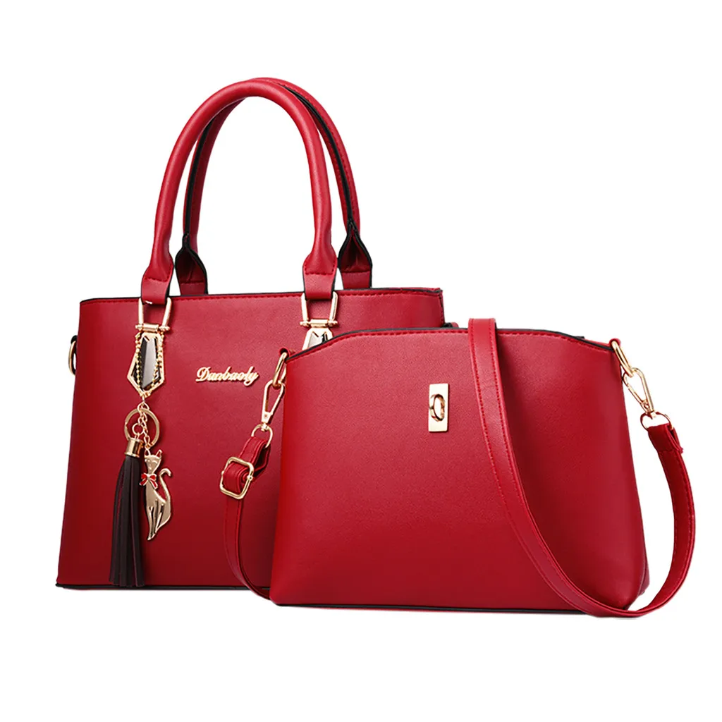 Для женщин роскошный набор модная сумка Сумки 2 шт. кисточка сумка-тоут Сумка Высокое качество с ручкой сверху сумка сумочки сумки через плечо для женщин - Цвет: Красный