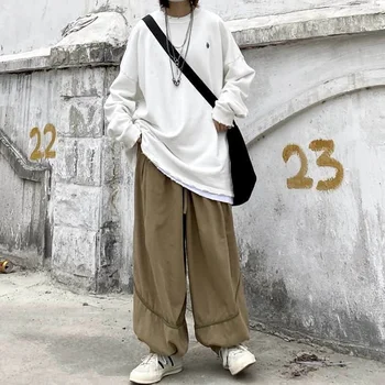 

casual pants Net red Japanese casual elastic waist BF style loose wild unisex overalls for men women basic retro bloomers tide