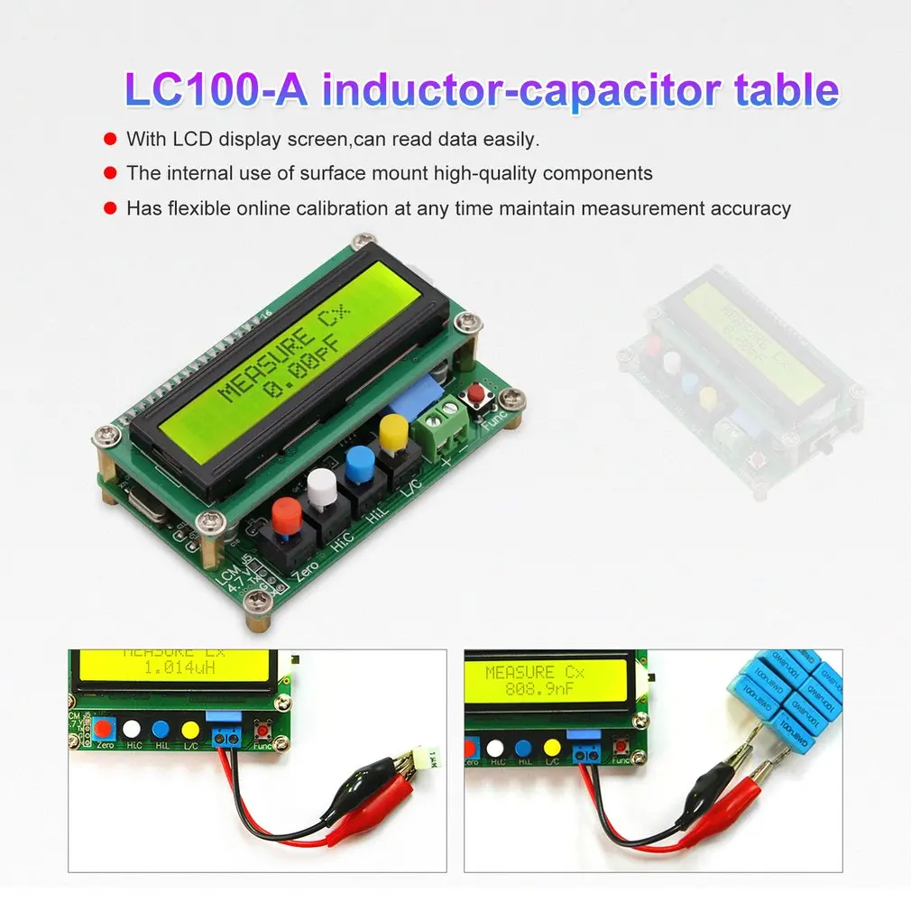 LC100A цифровой ЖК-дисплей постоянной ёмкости, универсальный Конденсатор измеритель LC Индуктивный тестер индуктивности катушки индуктивности конденсатор с алюминиевой крышкой стол 1pF-100mF 1uH-100H