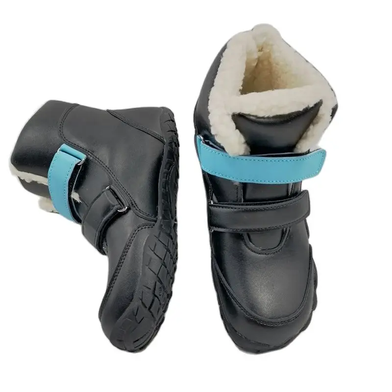 ZZFABER kids shoes Children Barefoot Winter Boots Soft Leather Plush Snow boots for girls Boys Kids Flexible Warm Boots Outdoor children boots