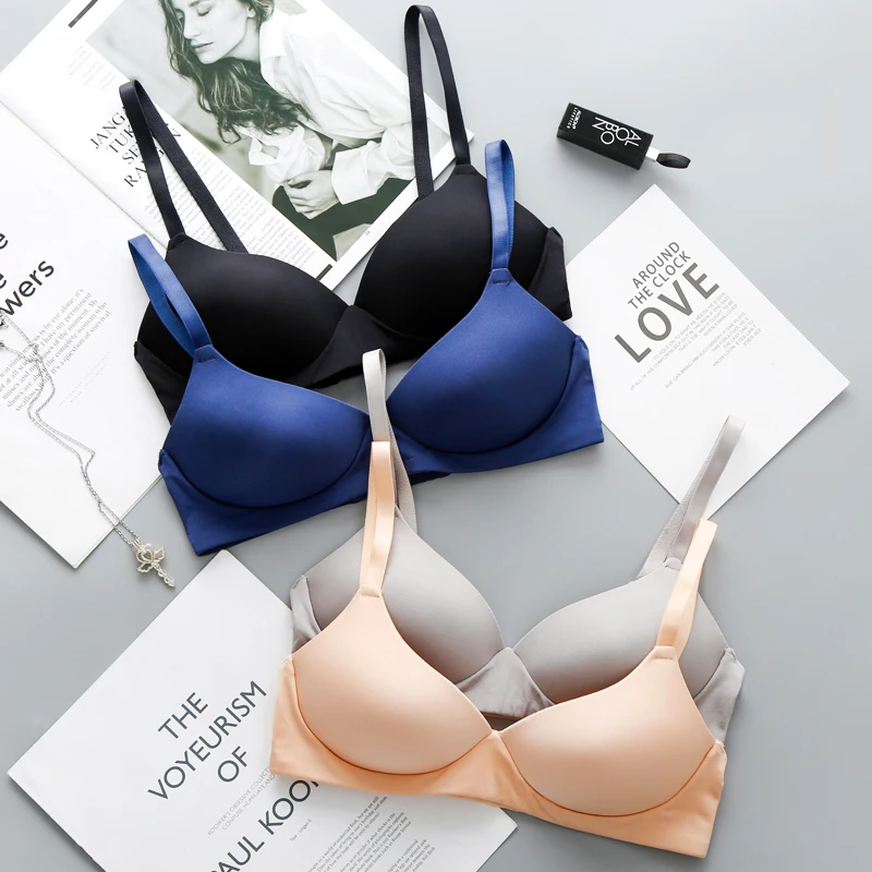 Glossy face without trace steel ring simple solid color adjustment BC Cup deep V bra single-piece underwear wholesale | Женская одежда