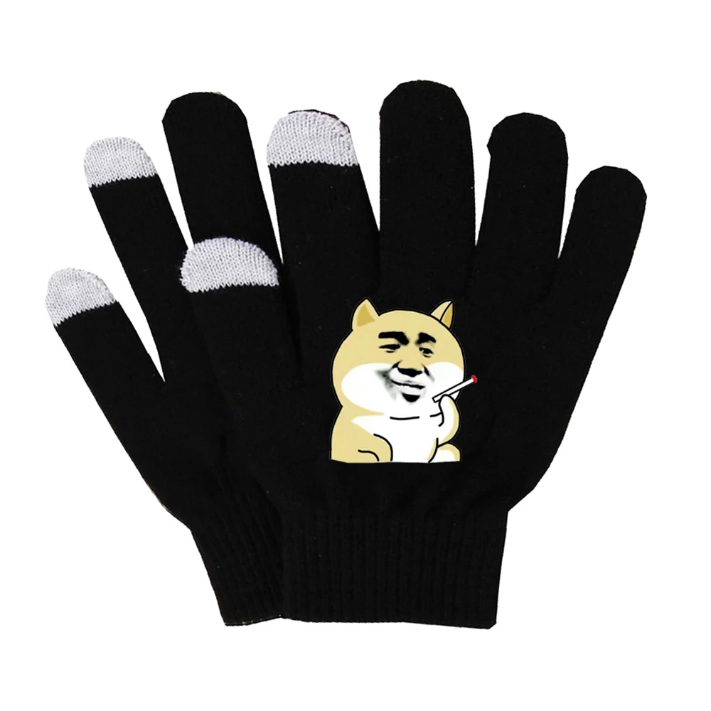 

Перчатки аниме doge, однотонные теплые хлопковые перчатки с пальцами, черные перчатки, вязаные перчатки на запястье, эластичные вязаные перчатки