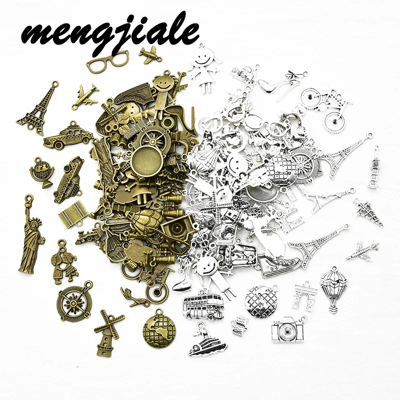 

50g Wholesale Random Mix Travel Charms Alloy Metal Boat Airplane Bike Car Pendants For DIY Handmade Jewelry Accessories Making