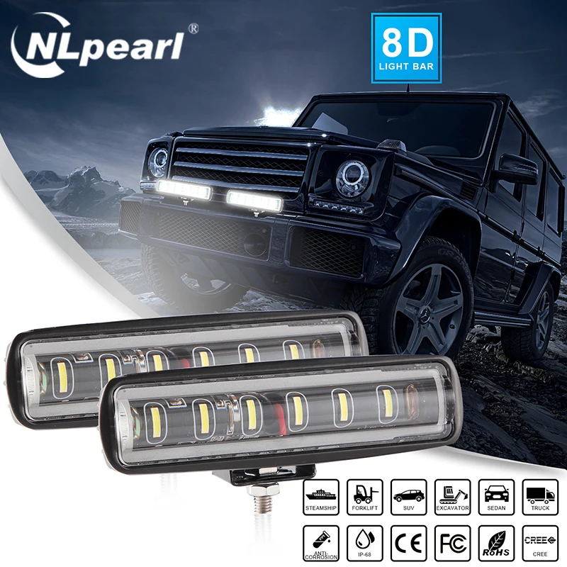 Nlpearl 2x 8D 18W Светодиодный рабочий светильник/светильник Бар Offroad грузовики трактора лодки 4x4 ATV внедорожник Автомобильная Поворотная фара дальнего света светодиодный светильник бар 12V 24V