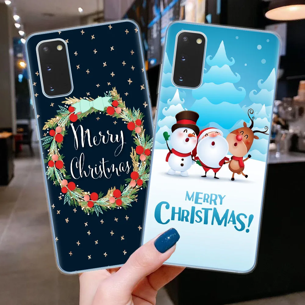 Merry Christmas Cartoon Deer Phone Case For Coque Samsung S8 S9 S10 S20 Plus Ultra Note 10 Lite Pro Cover New Year Shell Fundas | Мобильные