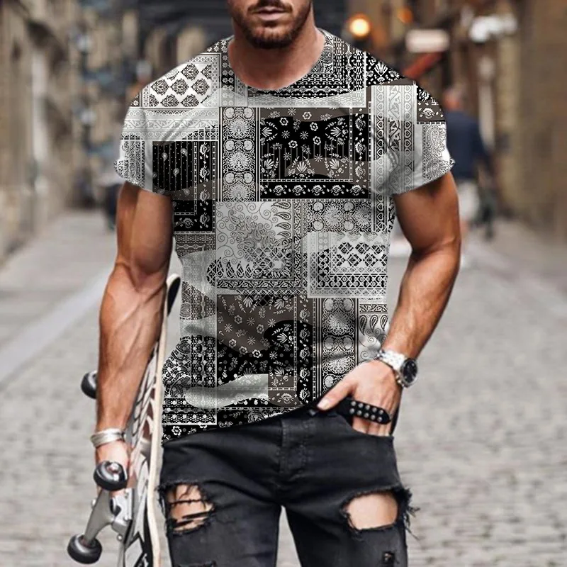 

Мужская футболка с короткими рукавами, Повседневная Уличная футболка в европейском и американском стиле с 3d-цифровым принтом и абстрактным изображением, 2021