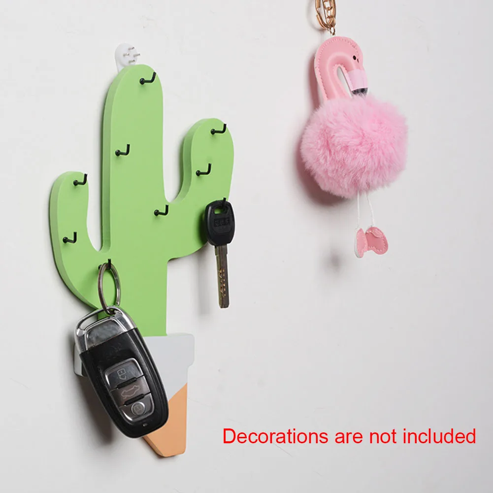 Hallway Organizer Bedroom Key Hook Rack Art Wall Hanging Nordic Style Storage Holder Wooden Cactus Durable Home Decor Office