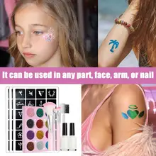 Waterproof Flash Temporary Tattoo Set 12 Flash Powder 72 Templates 2 Glues 5 Brushes Temporary Tattoo Cosmetic Set