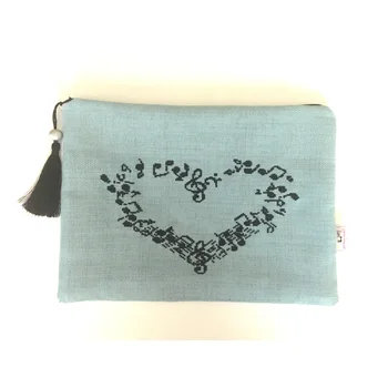 

Pafuli Handmade Ethamine Embroidered Clucth Bag Light Blue Heart Sheet Music