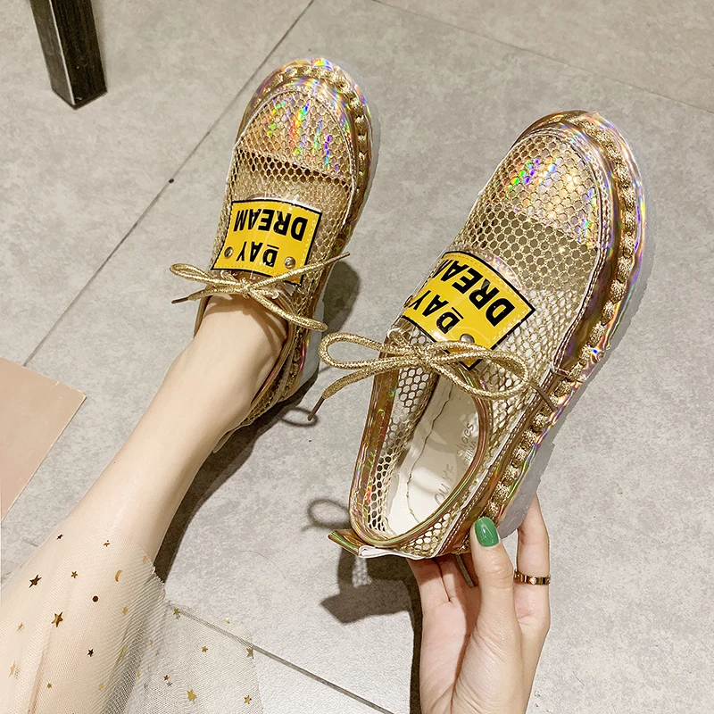 

2020 Fashion Women Shoes Mesh Lace Up Loafers Ladies Summer Comfortable Sneakers Designer Casual Lightweight Crystal Shoes Women