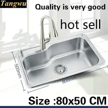 Роскошная кухонная раковина с одним лотком прочная 304 пищевая нержавеющая сталь Мойка Посуды большая горячая Распродажа 800x500 мм