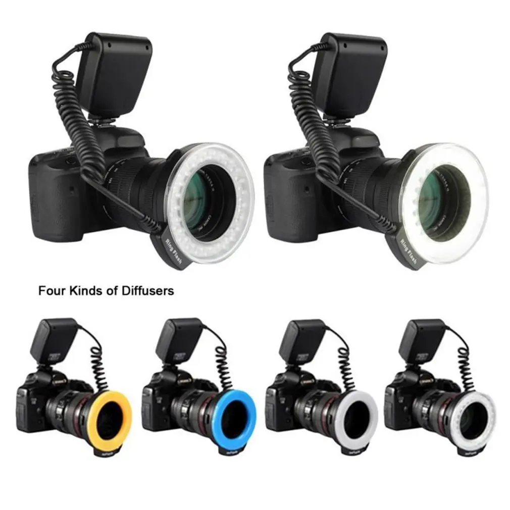 Макро светодиодный кольцевой вспышка для Canon для Nikon для Panasonic для Pentax для Olympus DSLR камеры