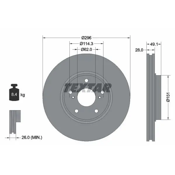 Диск тормозной передний Lexus RX300 3.0 00-03 TEXTAR 92185403