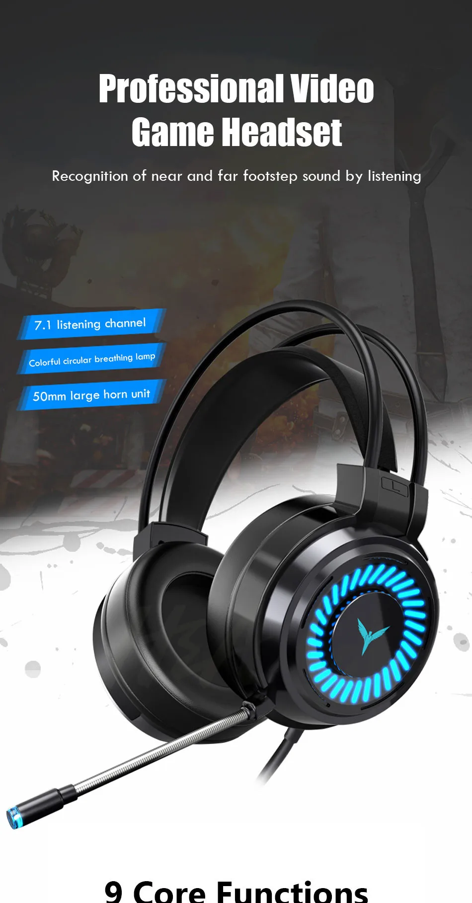 Gaming Headsets Gamer Headphones Surround Sound Stereo Wired Earphones USB Microphone Colourful Light PC Laptop Game Headset