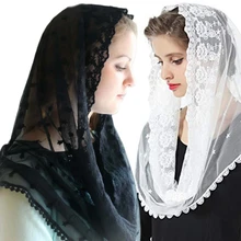 Velo de encaje Floral infinito musulmán, pañuelo para la cabeza de la novia, cubierta de la cabeza, estilo de envoltura, Mantilla de masa latina, Hijab católica, novedad de 2021