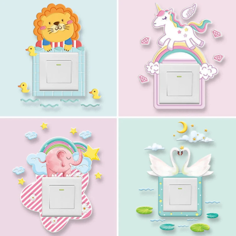 Self Adhesive Switch Paste Cartoon Stickers Living Room Bedroom Household Light Switch Decoration for 8.6x8.6CM Socket