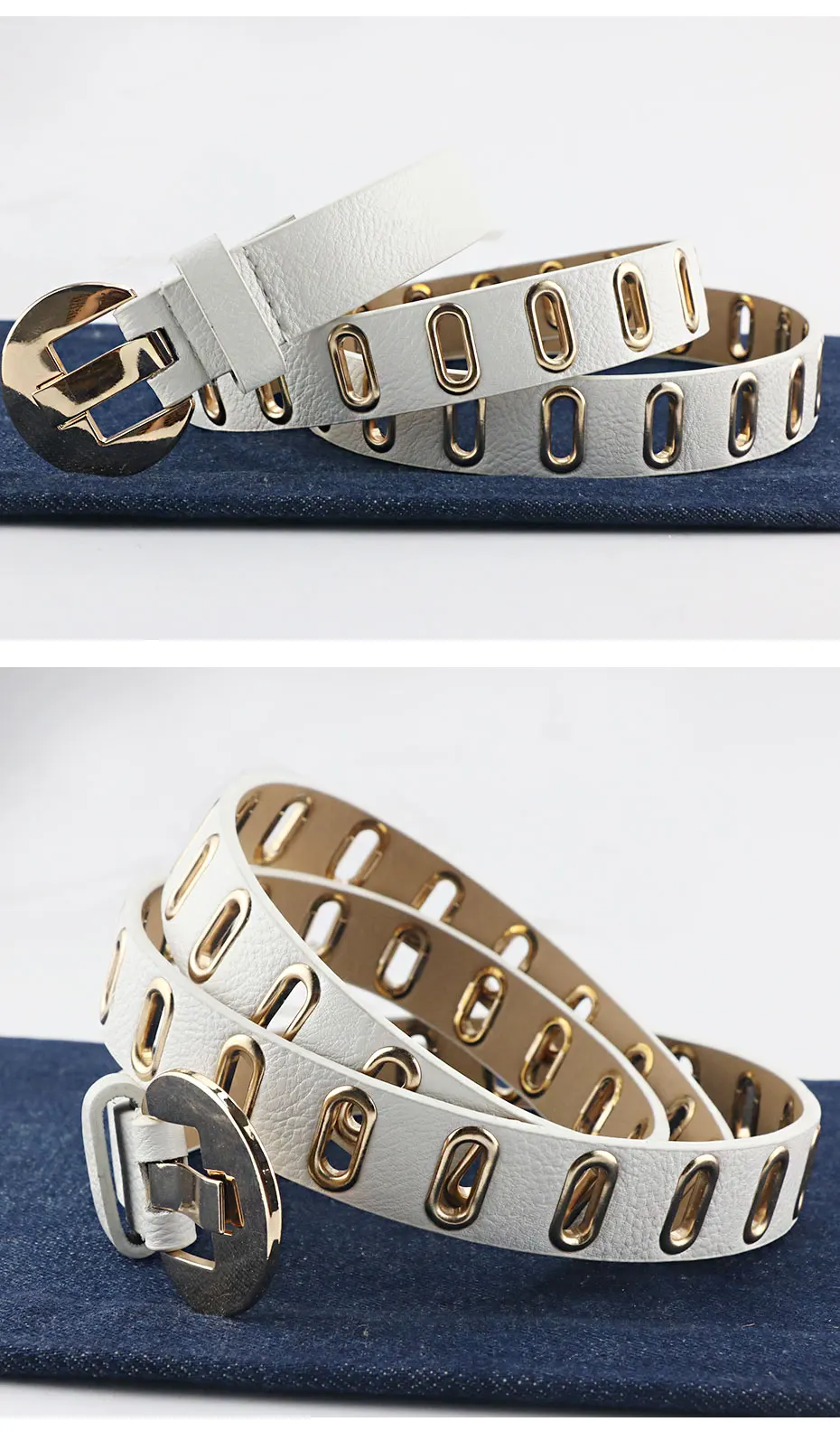 Maikun New Grunge Women Belt Adjustable Hole Grunge Punk Belts for Women Alloy Pin Buckle Leather Belt for Pants Dresses