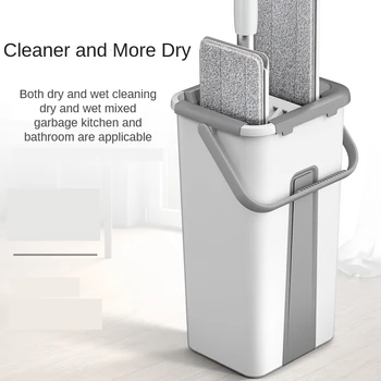 

Popular xiaomi flat mop bucket suit hand wash free dry wet dual purpose lazy cleaning tool floor microfiber mop pads dust head