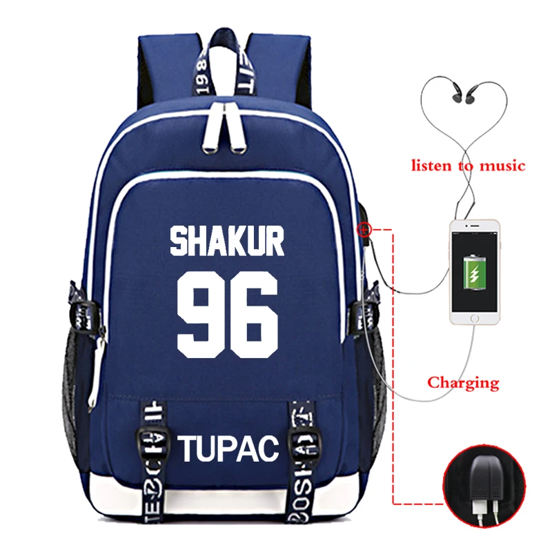 

Dropship Tupac Men Women Backpack Schoolbag Material Canvas Multi-Functional Casual Large-Capacity Backpack with Usb Charging