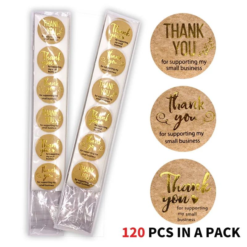 

120 PCS/Pack Gold Foil Round Thank You for Supporting My Small Business Kraft Stickers with Scrapbooking Stationery Stickers