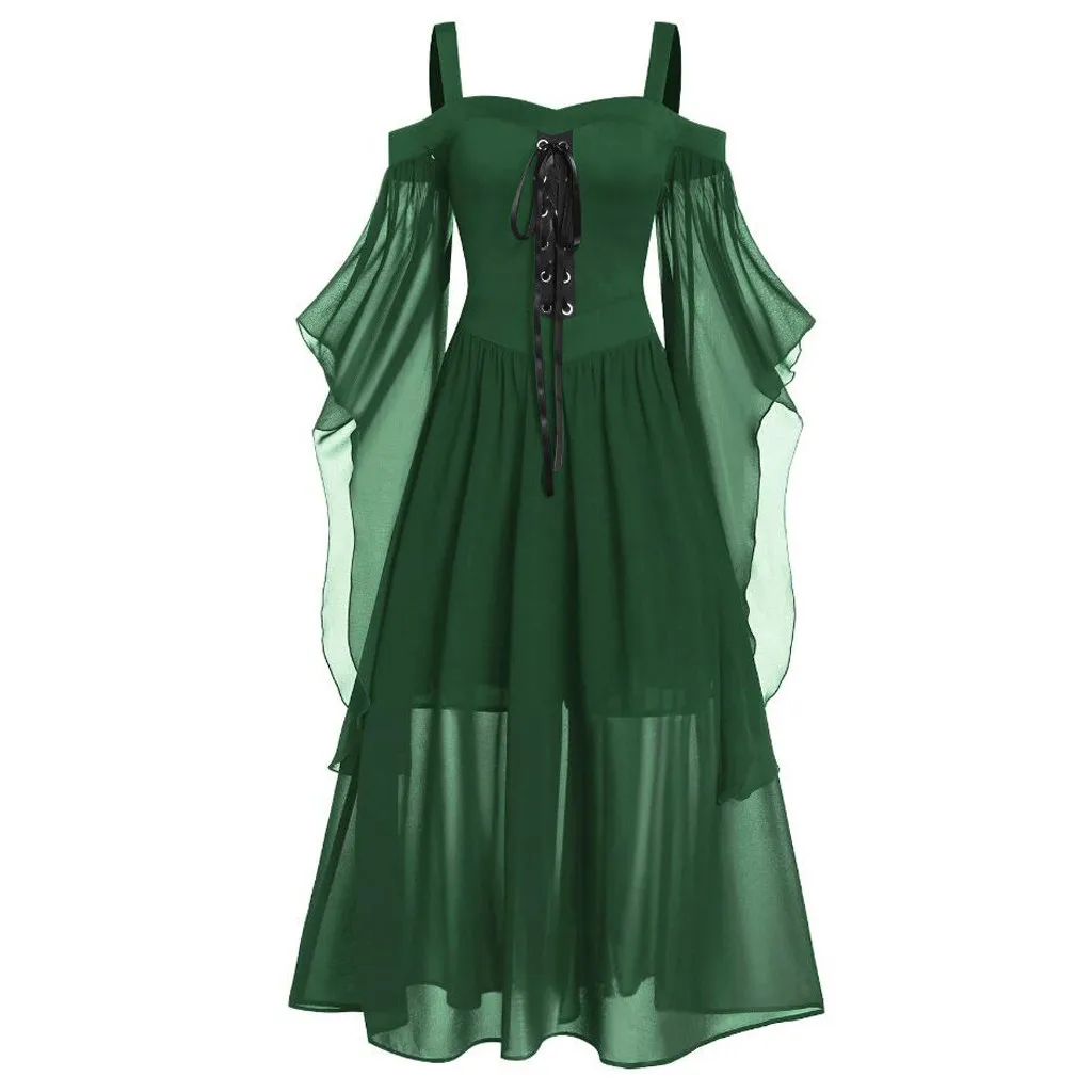 JAYCOSIN/женское платье, сексуальное, с открытыми плечами, с рукавами-бабочками, на шнуровке, костюм для Хеллоуина, пляжные платья, Vestidos, большие размеры - Цвет: Green