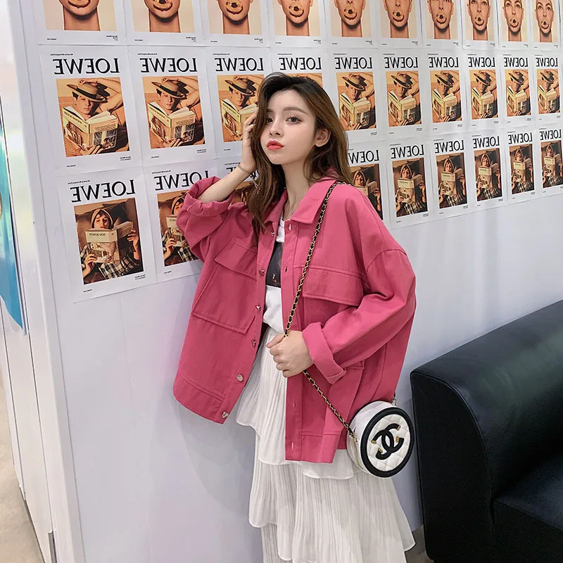 

Photo Shoot Workwear Coat Women's Autumn New Style Korean-style Oversize Loose BF Jacket Students Rose Pink Short Coat