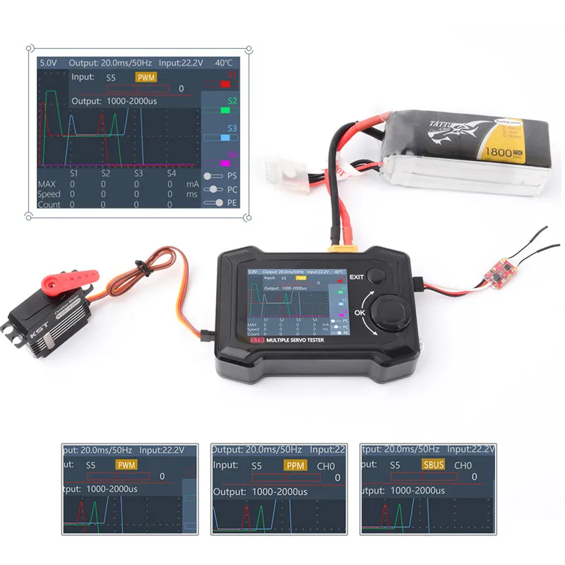 ToolkitRC ST8 8CH 100W 2A 7-28V PWM/PPM/SBUS сигнальный Скорость вкладыш шаг Servo анализатор с 4 канальный самостоятельной программы сигнала
