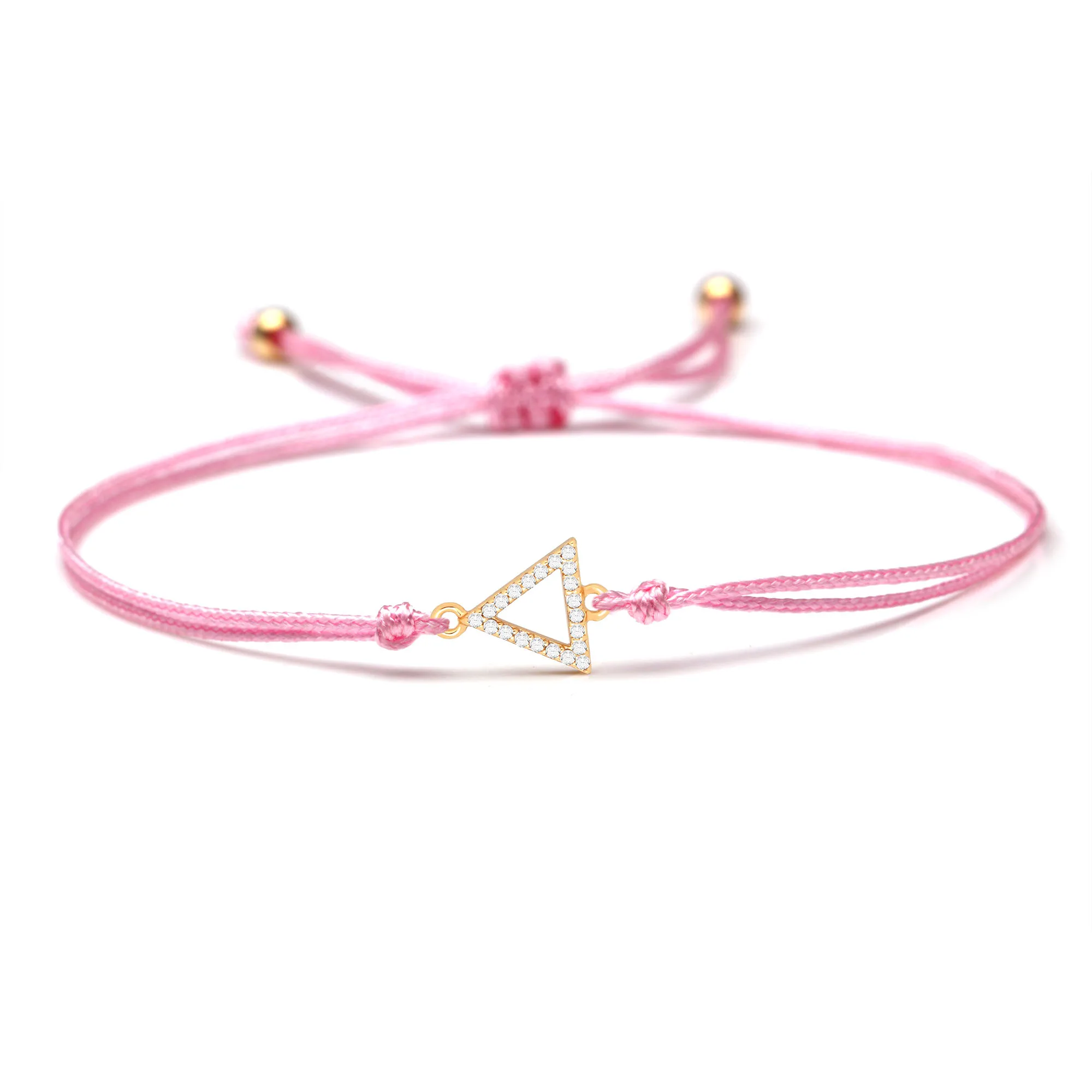 White Cubic Zirconia Copper Triangle Charm Bracelet Women Cute Pink Blue String Braided Tiny CZ Geometry Adjustable Jewelry Gift | Украшения