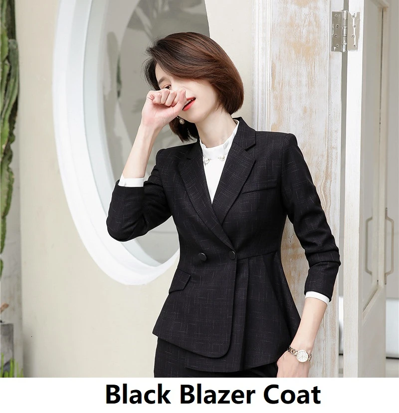 Black Blazer Coat Высококачественные тканевые официальные костюмы, дизайнерские профессиональные брючные костюмы для дам, Офисная Рабочая одежда, блейзеры, комплекты для женщин, деловые костюмы - Цвет: Black Blazer Coat