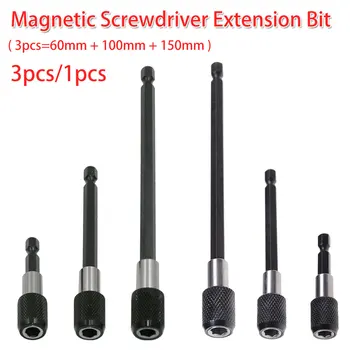 

60-150mm 3pcs/1pc Magnetic Extension Bit Set Quick Release 1/4 Hex Shank Tool Drill Bit Extension Rod for Screwdriver/Batch Head