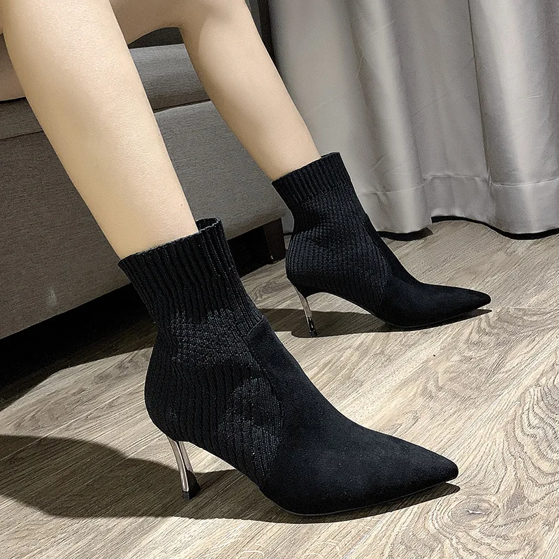 

6286-5 Autumn And Winter 2019 New Style Pointed-Toe Stretch Boots Thin Heeled High-Heel Joint Socks Boots Women's Tube Online Ce