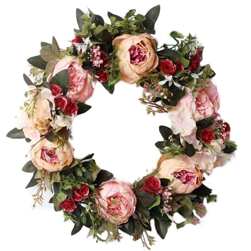 

Silk Peony Artificial Flowers Wreaths Round Peony Simulated Garland Wedding Wreath Flower Door Hanging Party Home Decoration