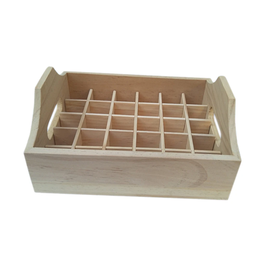 30 Grids Essential Oil Storage Box Wooden Holder Display Case with Handle Organizer Tray For 20ml Bottles, Natural Pine Wood