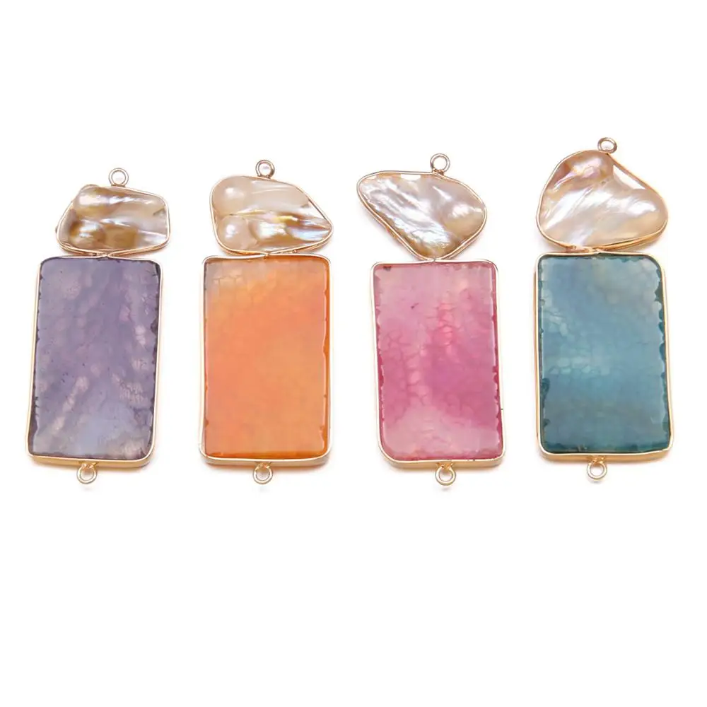 

Natural Stone rectangle Trendy Agates Connector Necklace Pendant for Jewelry Making DIY Necklace