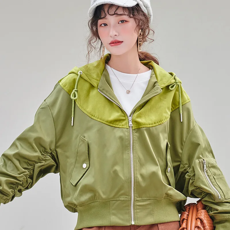 

L8035 Autumn And Winter New Style Velvet Coat Women's Street Sporty Shirred Green Bat Sleeve Network Red Jacket