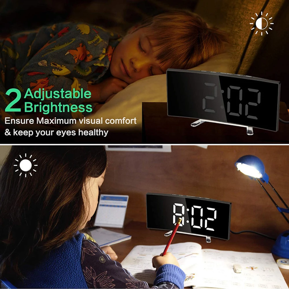 Digital Alarm Clock 7 Inch Curved Dimmable Led Digital Clock For Kids Bedroom Green Large Number Clock  Lightweight ► Photo 2/6