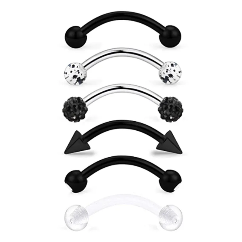 6PCS Stainless Steel Crystal Eyebrow Piercing Set 16G CZ Curved Barbell Helix Daith Piercing Lot Tongue Snake Eyes Bulk piercing jewelry body piercing earrings ear piercing jewelry metal jewelry body piercing jewelry body jewelry