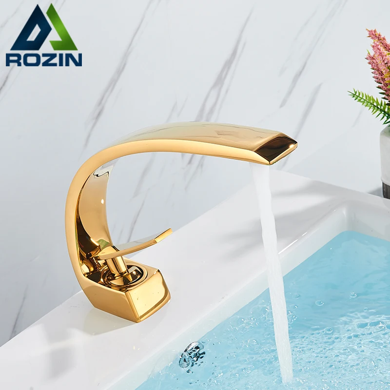 Rozin Bathroom Gold Basin Faucet Deck Mount Black Chrome Washing Basin Mixer Water Taps Creative Hot Cold Water Crane Mixers basin faucet,bathroom faucet